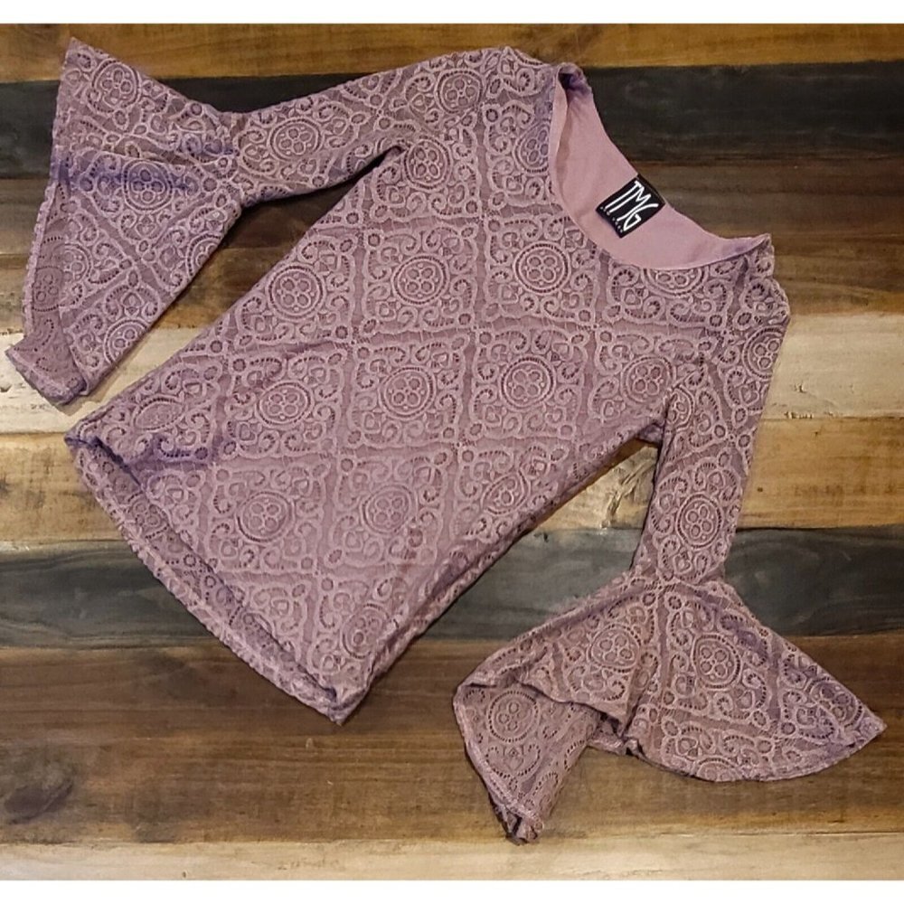 Vintage TMG New York Purple Lined Lace 3/4 Flared Cuff Stretch Women's Small